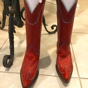 Knee length Cowboy Boots size 7, Red / Blue